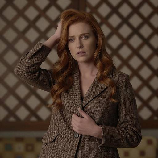 Pensive Auburn-Haired Woman in Plaid