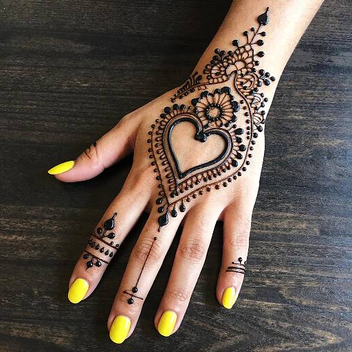 Intricate Henna Hand with Neon Nails
