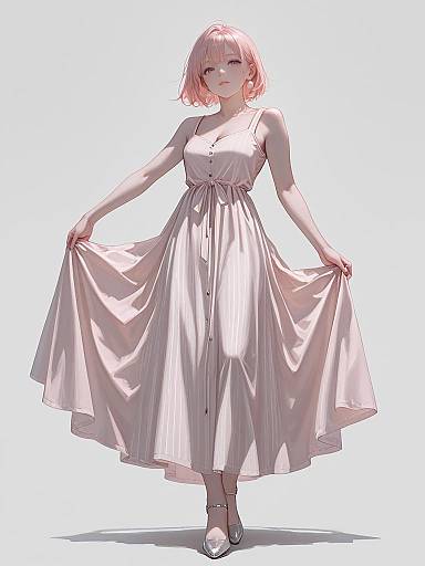 Woman in Pale Pink Sleeveless Midi Dress