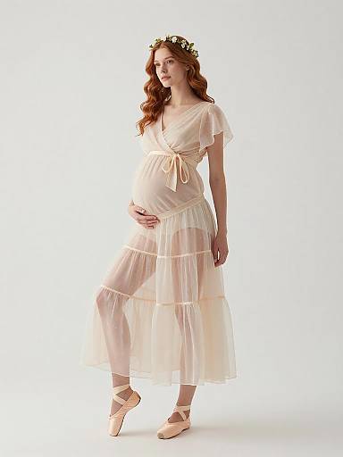 Serene Pregnant Woman in Ethereal Maternity Outfit