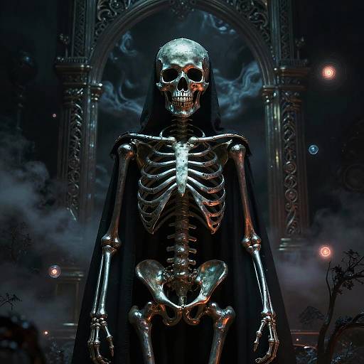 Glowing Skeletal Figure in Gothic Arch