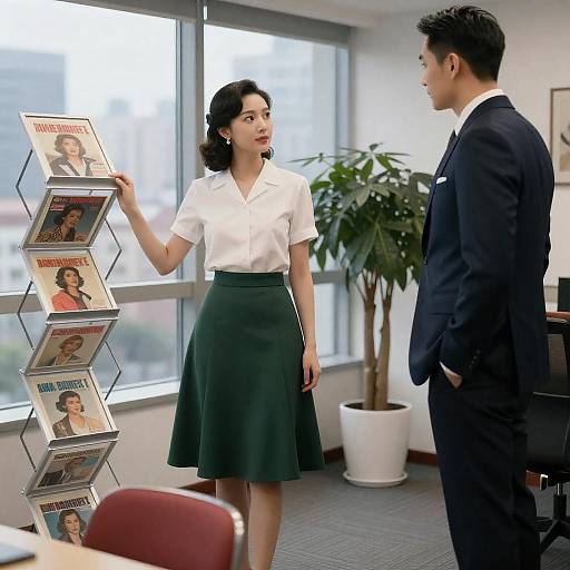 Vintage Office Scene with Retro Fashion