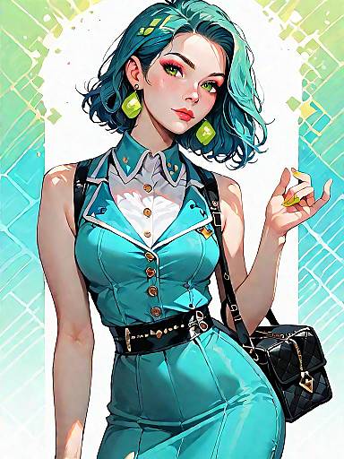 Stylish Woman in Emerald Green Pencil Dress