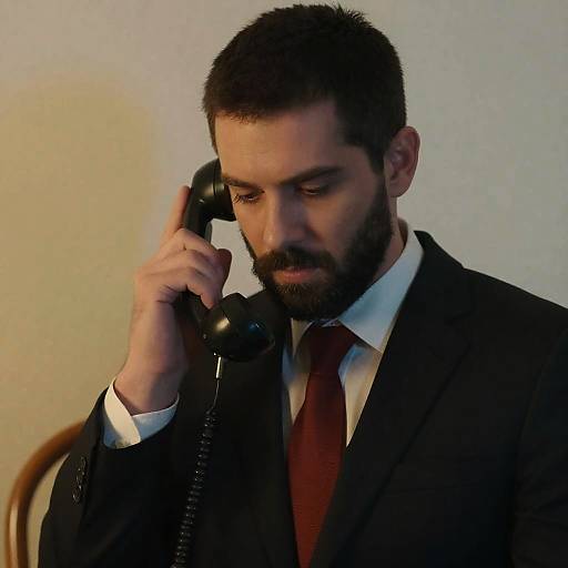 Intense Man in Suit with Phone