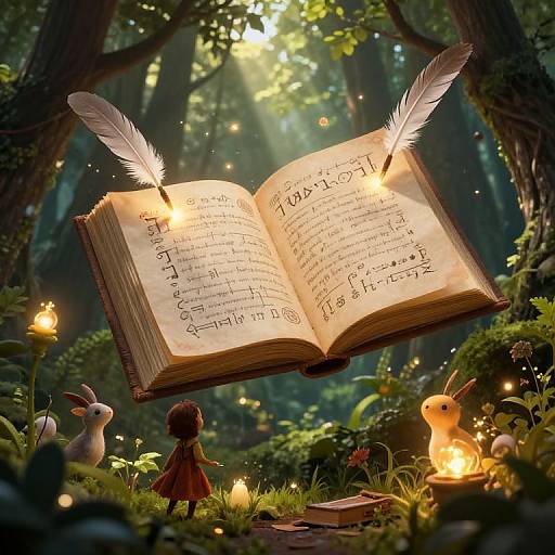Fantasy Scribes in Enchanted Forest