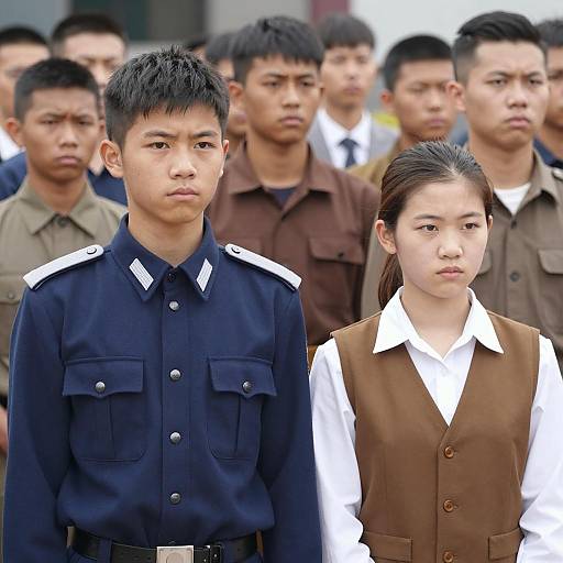 Serious Teens Amidst a Crowded Gathering