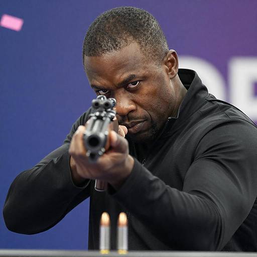 Focused Black Man Aiming Rifle