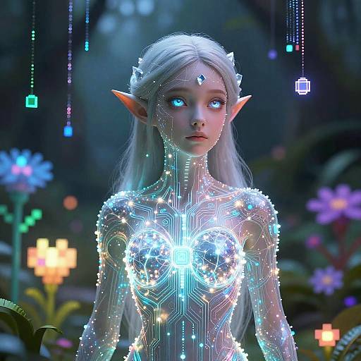 Serene Elven AI in Digital Realm