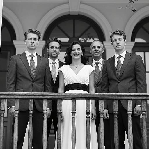 Elegant Balcony Gathering in Black and White