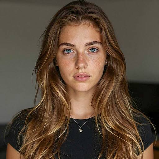 Portrait of Young Woman with Freckles and Blue Eyes