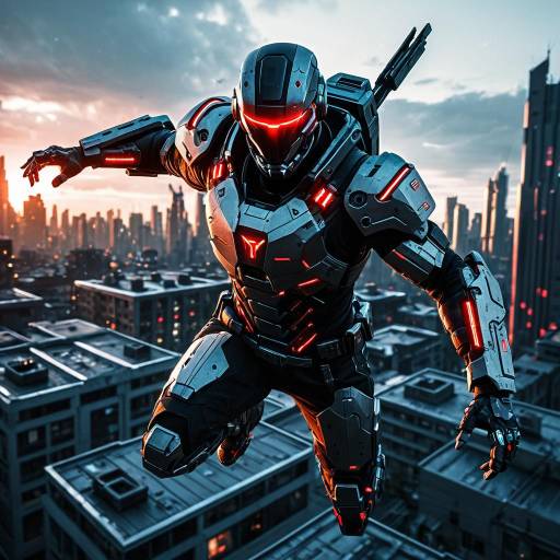 Cyberpunk Cyborg Soldier in Futuristic Cityscape