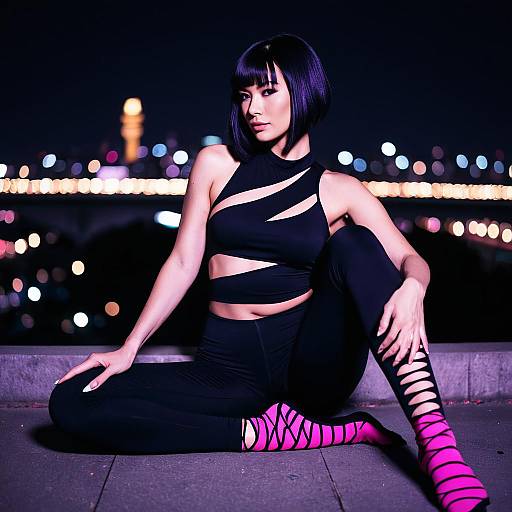 Sleek Magenta Bodycon in Urban Nightscape