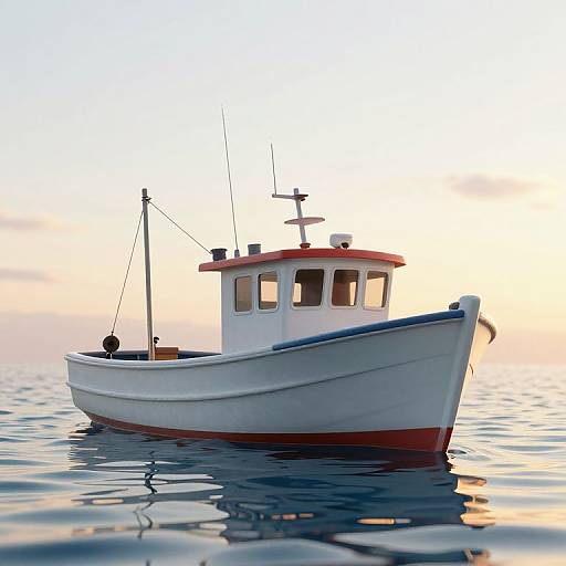 Serene 3D Fishing Boat at Golden Hour