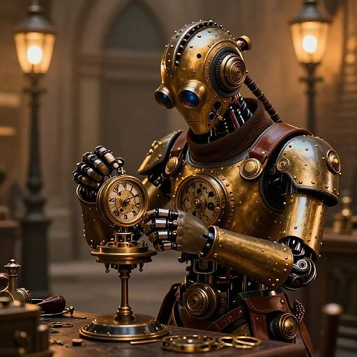 Steampunk Robot Mechanic in Victorian Street