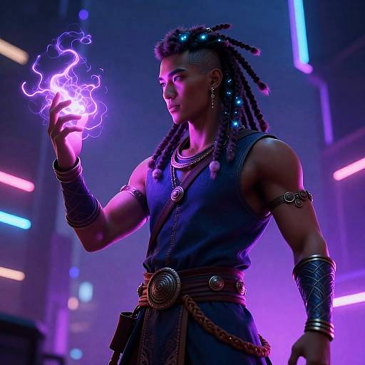 Neon City Shaman with Bioluminescent Dreadlocks