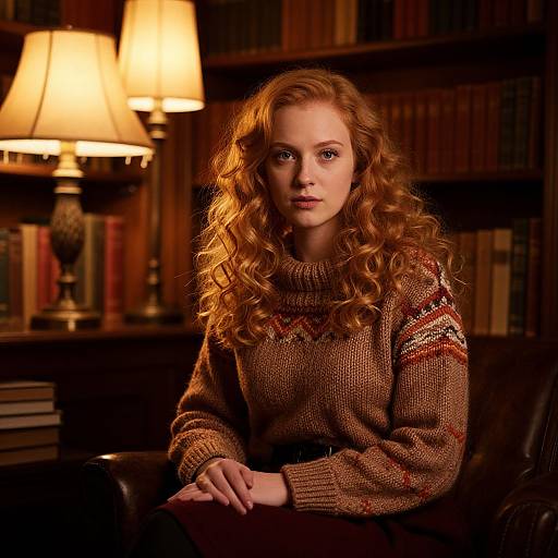 Cozy Vintage Library Portrait