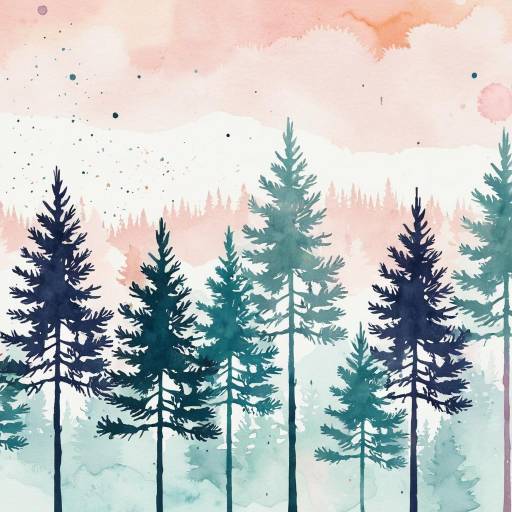 Minimalist Watercolor Pine Tree Silhouettes Minimalist Watercolor Pine Tree Silhouettes