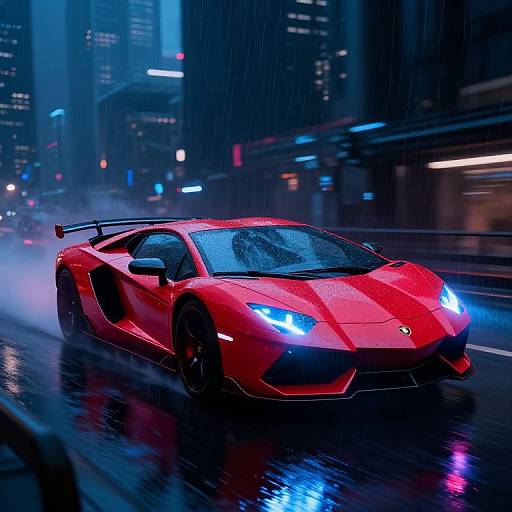Futuristic Neon Lamborghini in Cyberpunk City