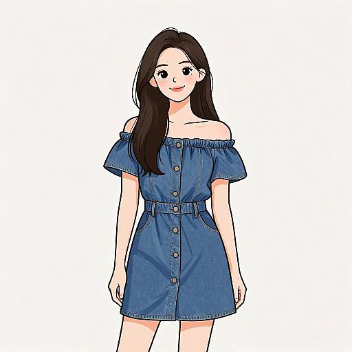 Smiling Woman in Casual Denim Dress