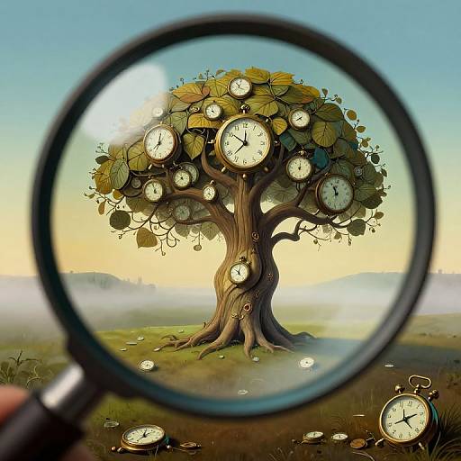 Surreal Timepiece Tree Landscape