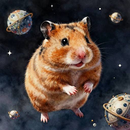 Detailed Watercolor Hamster in Space