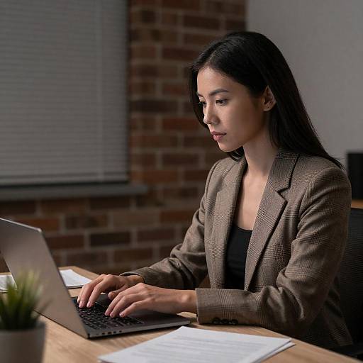 Focused Woman Typing at Desk