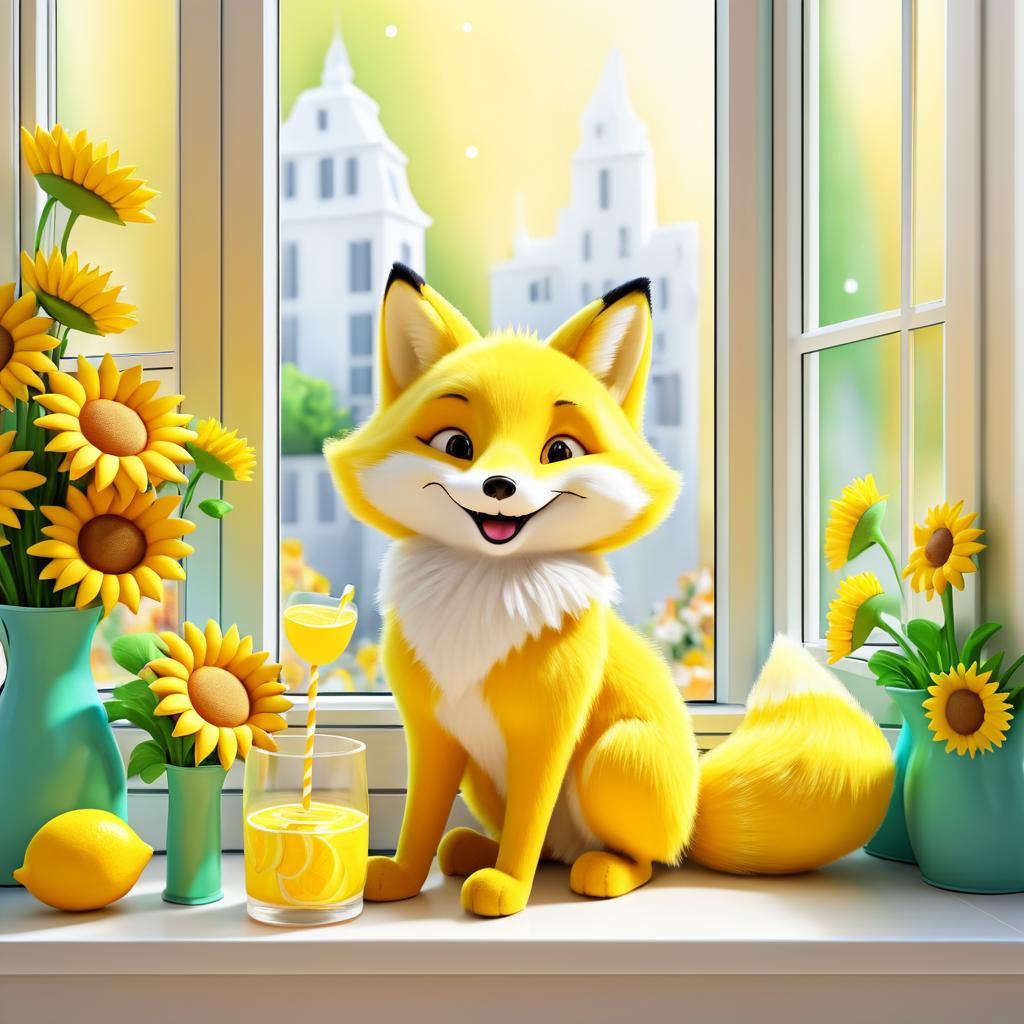 Whimsical Cartoon Fox Enjoying Lemonade