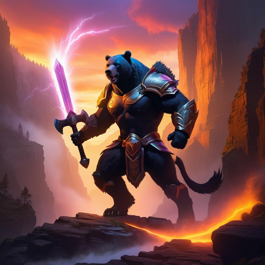 Courageous Centaur-Bear in Dramatic Canyon