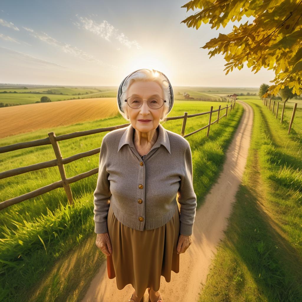 Elderly Woman's View of Peaceful Countryside