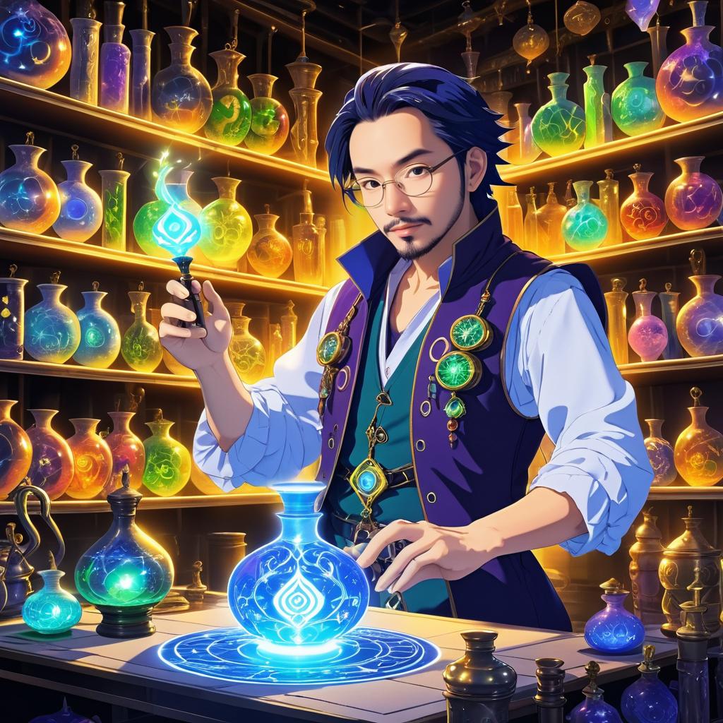 Mystical Alchemist with Luminous Serpent