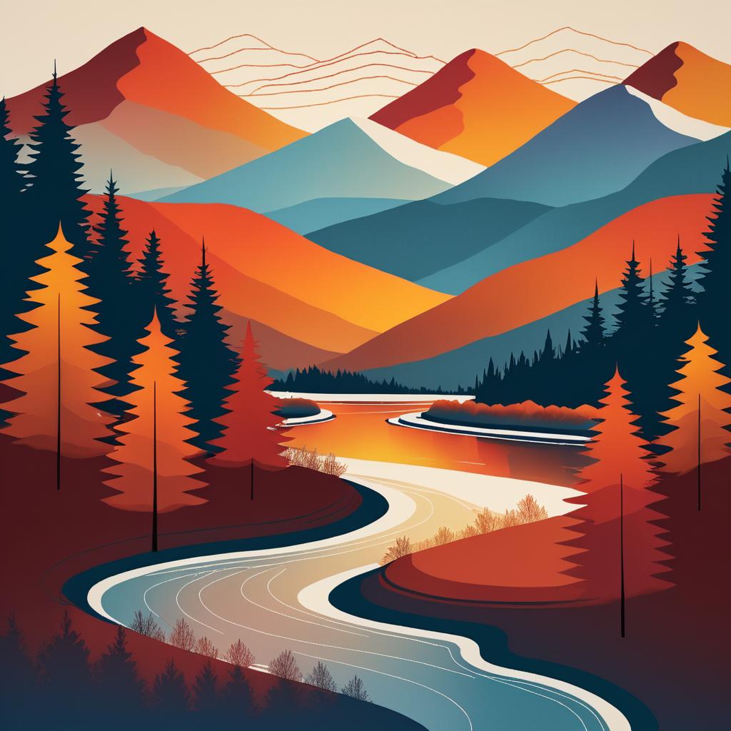 Retro Minimalist Mountain Sunset Design