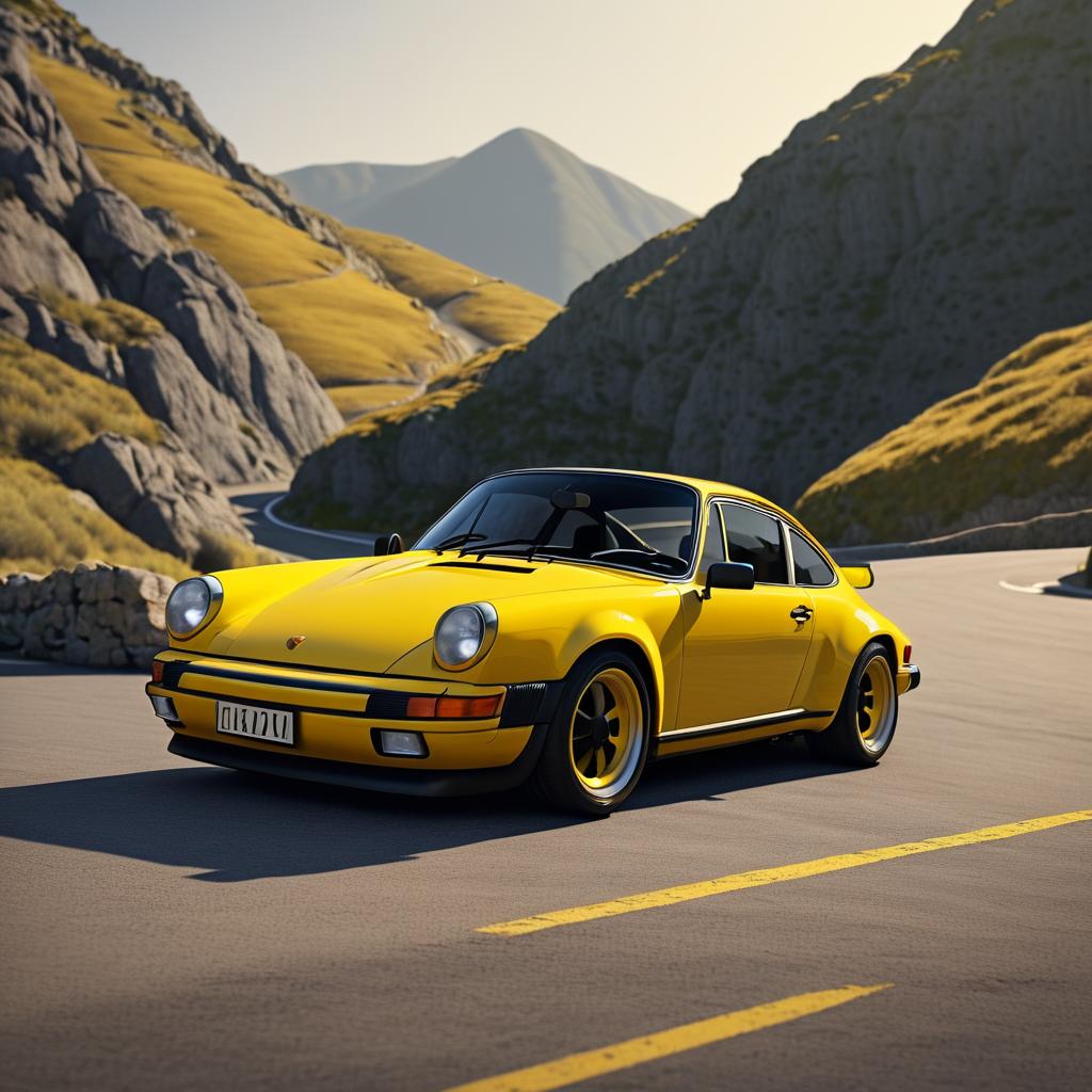 Cinematic Shot of a Yellow Porsche 911