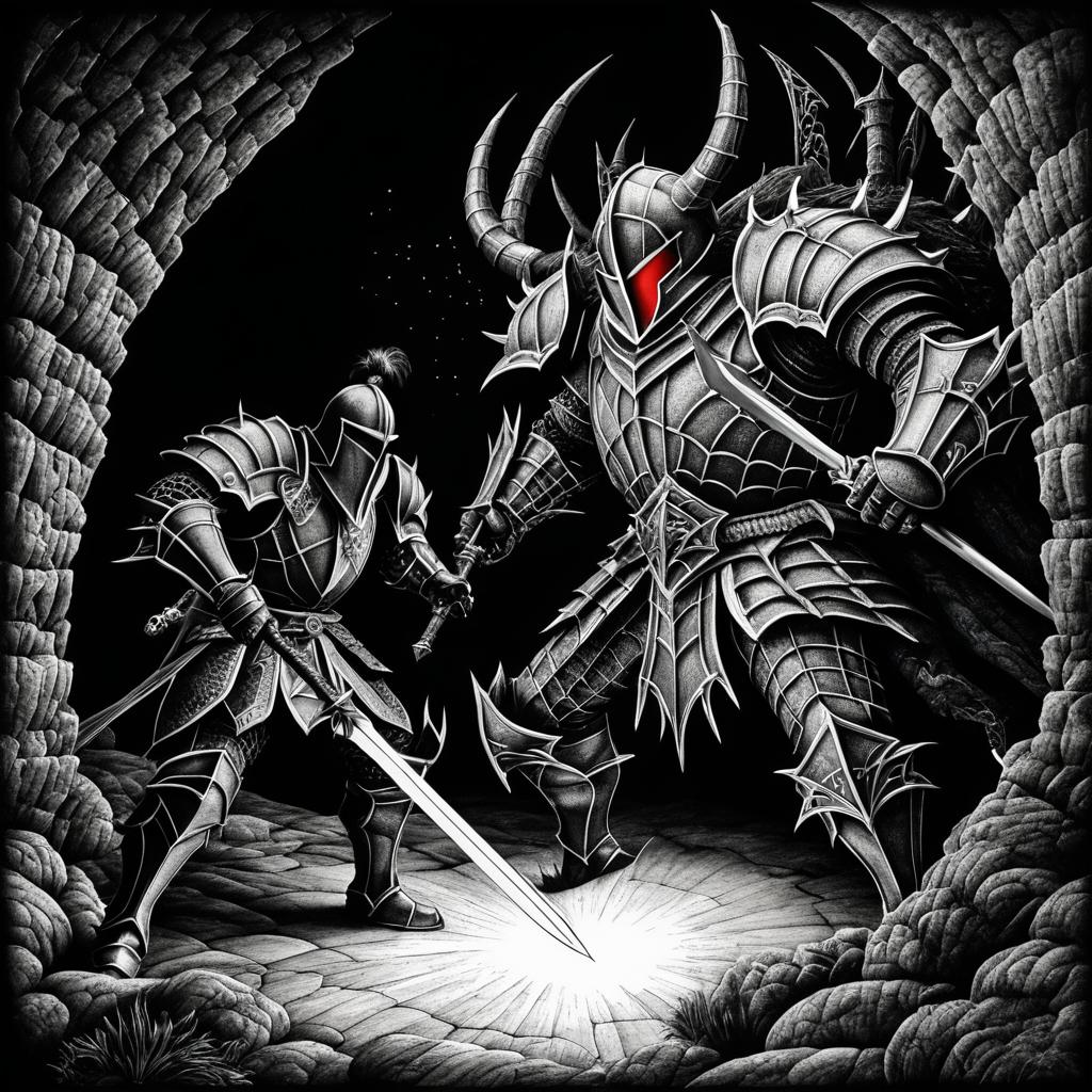 Epic Knight vs. Spider in Dark Cave