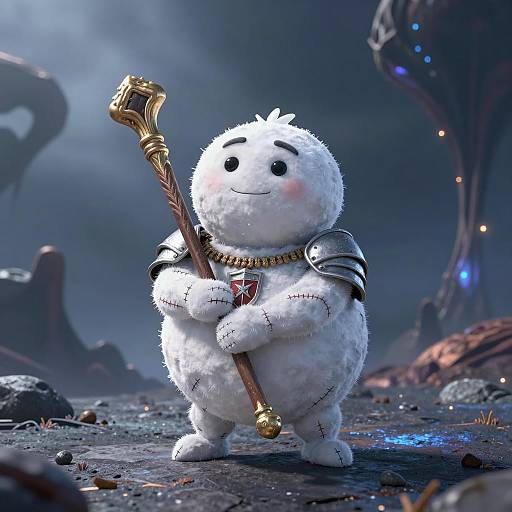 Anthropomorphic Snowball Wizard Character