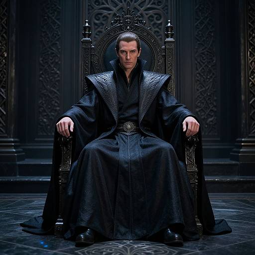 Regal Dark Robed Figure on Ornate Throne