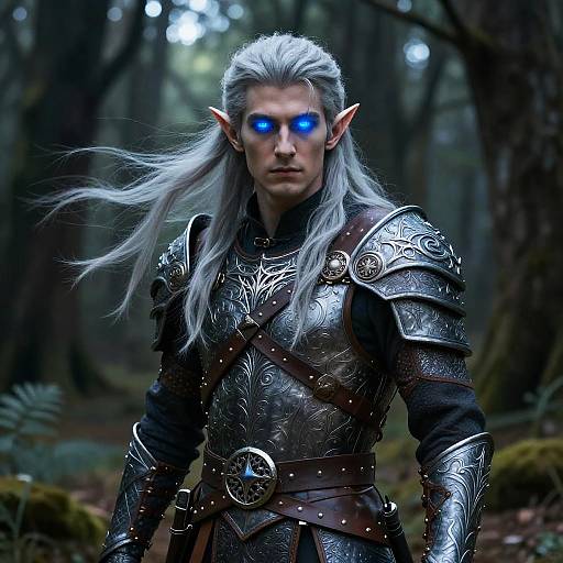 Half-Elf Warrior in Enchanted Forest