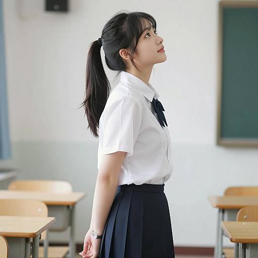 Asian Woman in Japanese School Uniform