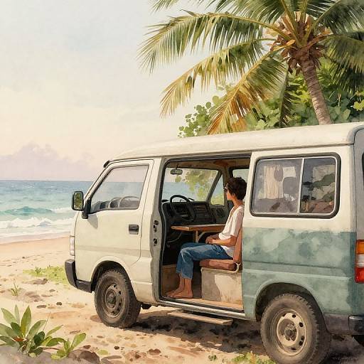 Rustic Minibus Driver at Tropical Dawn