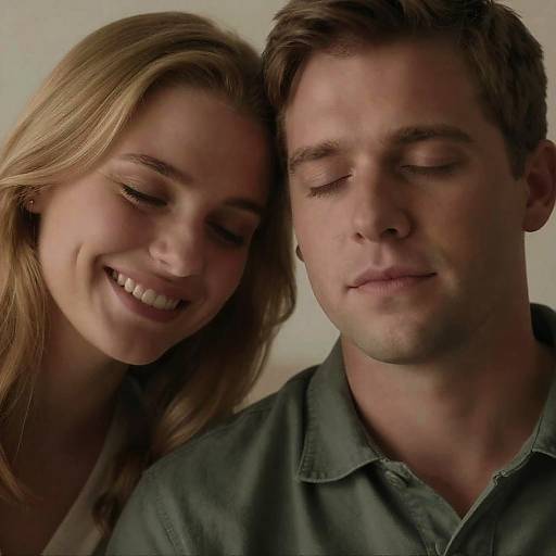 Warm Embrace: Joyful Couple in Soft Light