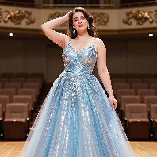 Curvy Woman in Shimmering Blue Ball Gown