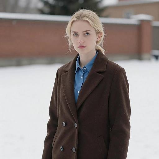 Serious Blonde Woman in Snowy Landscape
