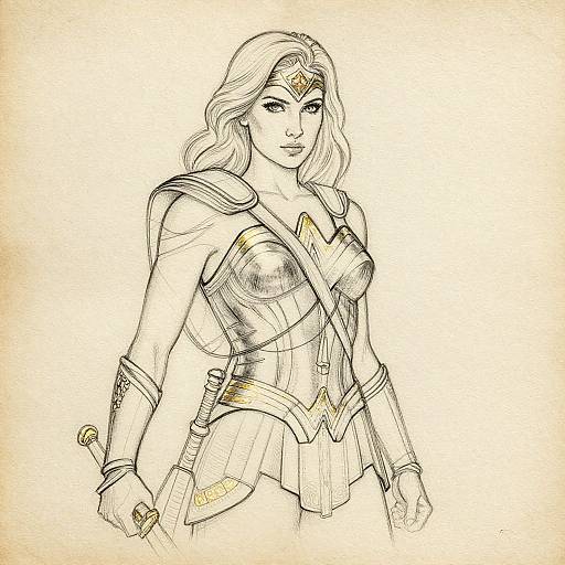 Wonder Woman Sketch with Golden Highlights