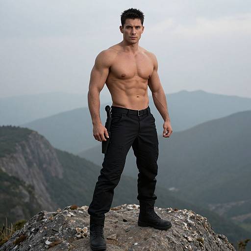 Muscular Man on Rocky Mountain Peak