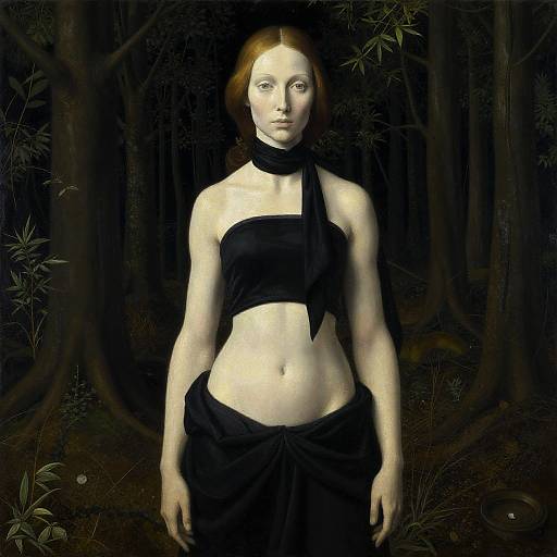 Ivory-Skinned Woman in Black in Nighttime Forest