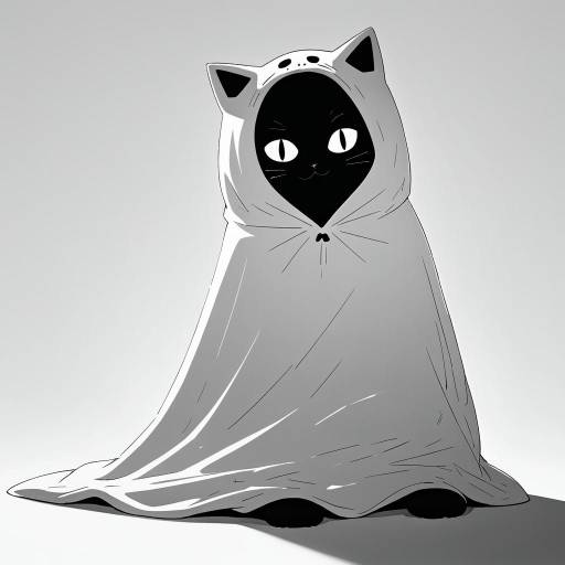 Black Cat in White Hooded Cloak
