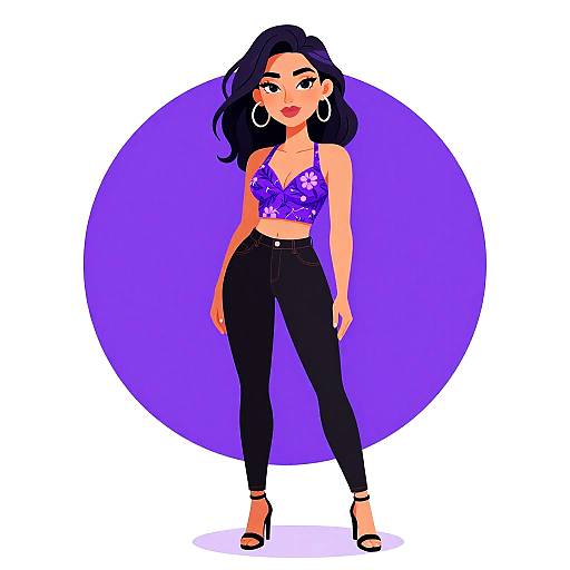 Trendy Woman in Floral Cropped Halter Top and Black Skinny Jeans