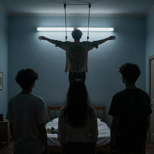 Dimly Lit Room With Suspended Figure