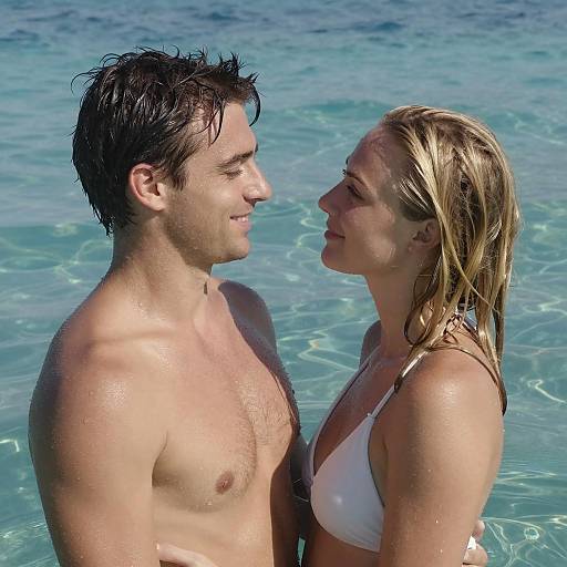 Couple Embracing in Clear Blue Water