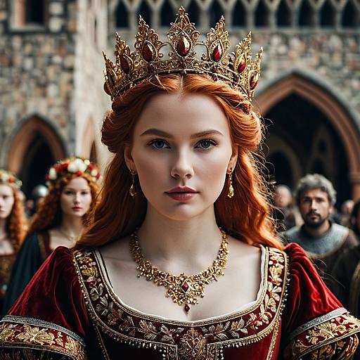 Medieval Red-Haired Queen in Ornate Dress