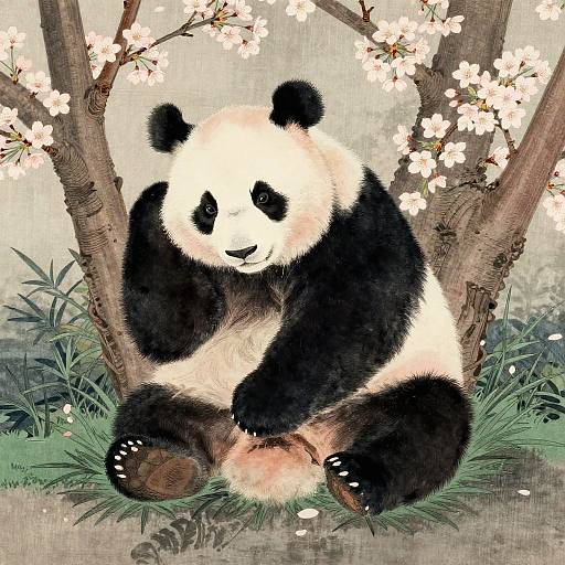 Tranquil Panda in Ukiyo-e Garden